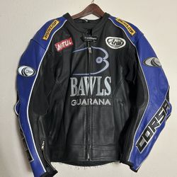 VTG CORSA BLUE/BLACK MULTICOLOR EMBROIDERED MOTORCYCLE LEATHER HACKET SZ 50/XL