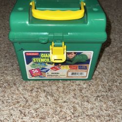 Lakeshore Giant Stencils Box / 28 Stencils Total crafts kids art animals fun. Missing 8 stencils. Pencils have marker/crayon marks on them 