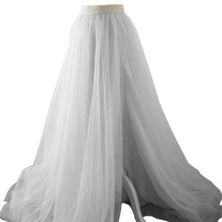 White-Split Long Floor Wedding Tulle Skirt