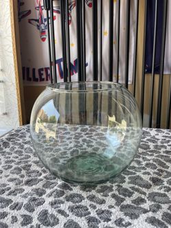 Teal clear glass fishbowl vase