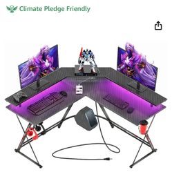 Large Corner Gaming Desk With LED Lights