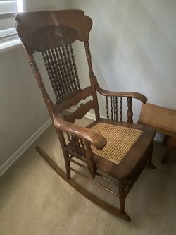Antique Wood Rocking Chair with Cane Seat