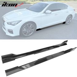 Fits 2014-2023 Infiniti Q50 IKON Style 4PCS Side Skirts Rocker PP Carbon Fiber Print