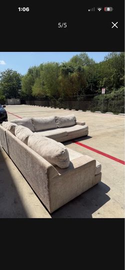 Large Beige Fabric Sectional Sofa