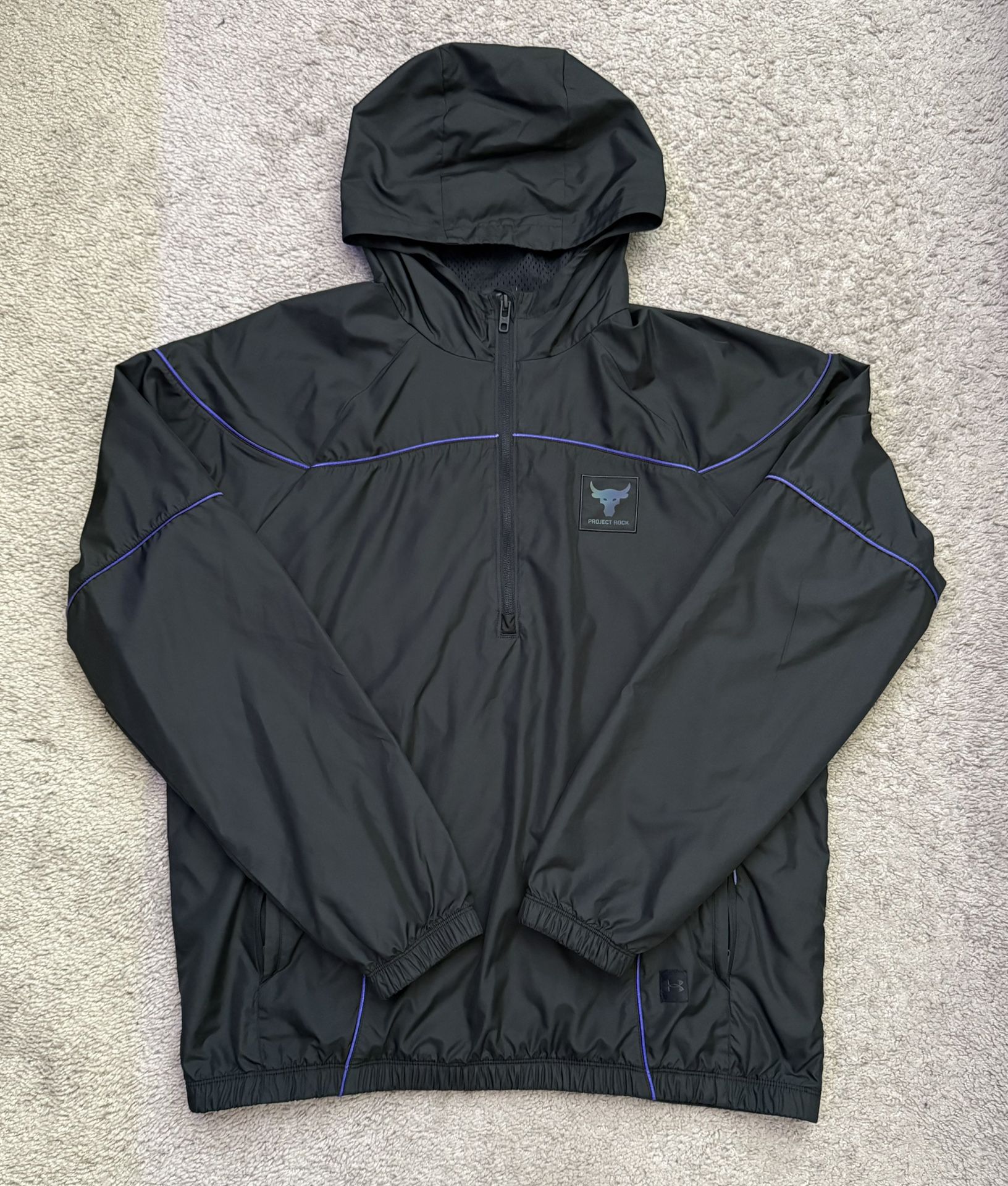 Under Armour Project Rock Anorak Jacket Black Windbreaker Size Medium