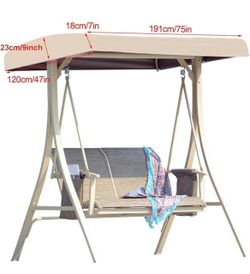 Outdoor Swing Canopy Replacement - 3 Seater 191x120x18cm/75x47x7'' Universal Patio Swing Cover, Waterproof Patio Hammock Canopy Top Cover, Beige