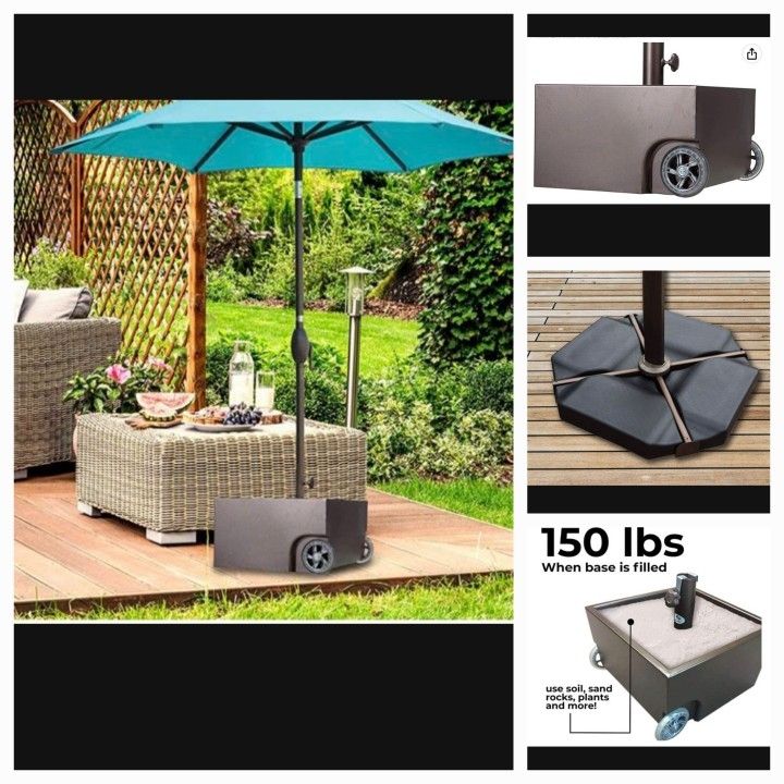 black patio umbrella with base Mainstays Outdoor 7.5' Black Round Market Patio Umbrella, Push-up, 3-Angle Tilt