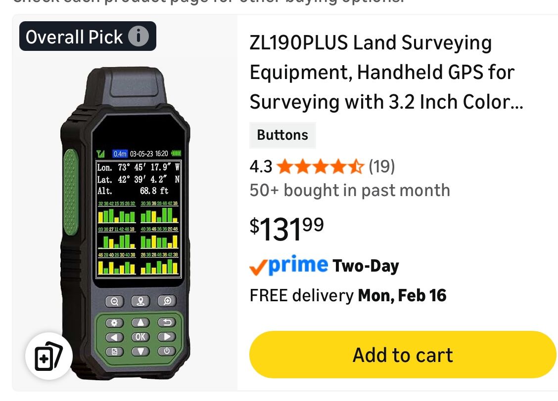 ZL190PLUS Land Surveying Equipment, Handheld GPS for Surveying with 3.2 Inch Color Screen, Multi-GNSS Support, 7 Measuring Models for Measuring Land A