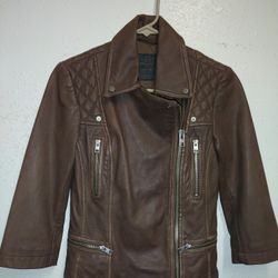 Women's Limited Edition All Saints Brown Cropped Cargo Bike Lamb Leather Jacket Size 2 - WL082E