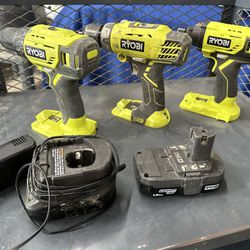 3 Ryobi Drills And Battery + Charger 