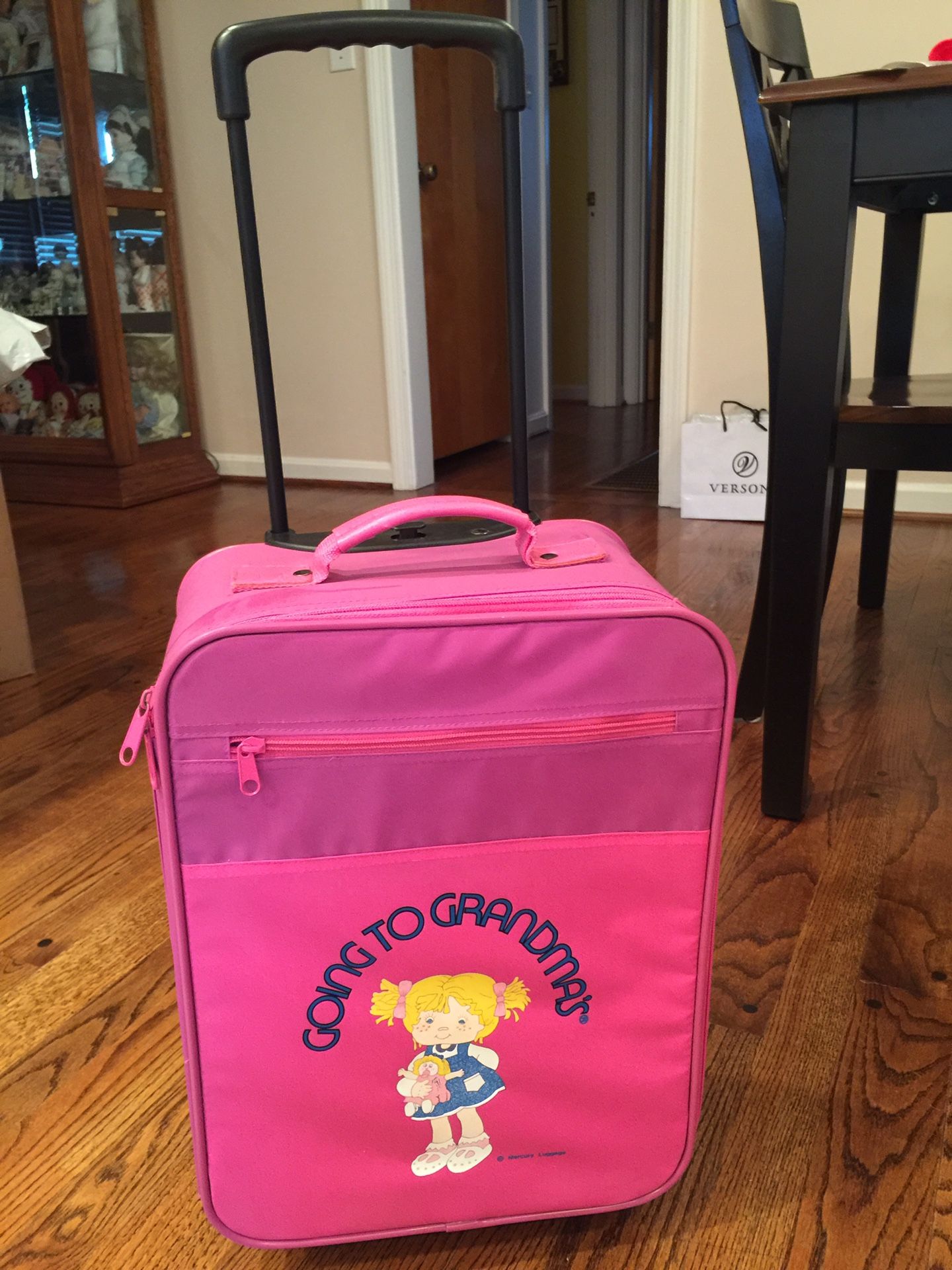 Pink Girls Adorable Going to Grandmas Rolling Suitcase