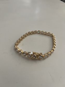 Gold Tone Clear Rhinestones Tennis Bracelet 6 1/4" Costume Jewelry Estate