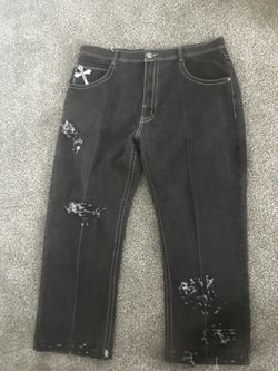 Black Distressed Jeans with White Stitching