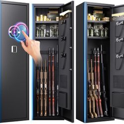 8-10 Gun Safe for Home, Quick Access Pistols Rifles & Shotgun Gun Cabinet, Biometric Fireproof Safe, Large Gun Safe with Silent Mode, for Closet, Bedr