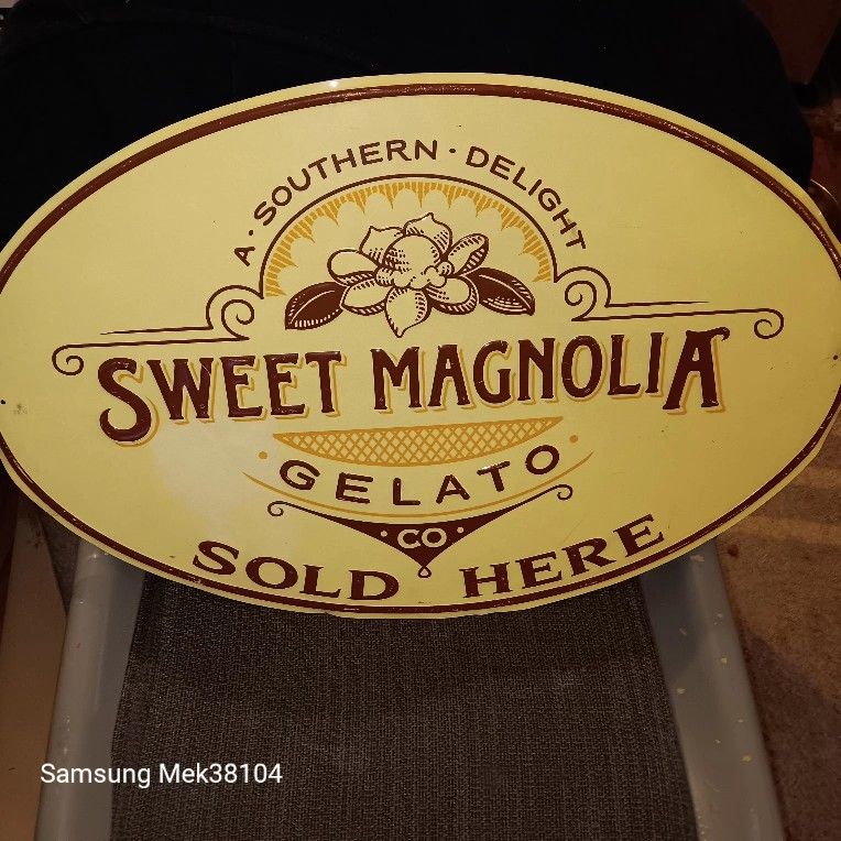 Sweet Magnolia Gelato Oval Shape Metal Tin Sign