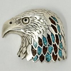 Little Silver Fox Native American Sterling Silver Turquois Coral Eagle Pendant
