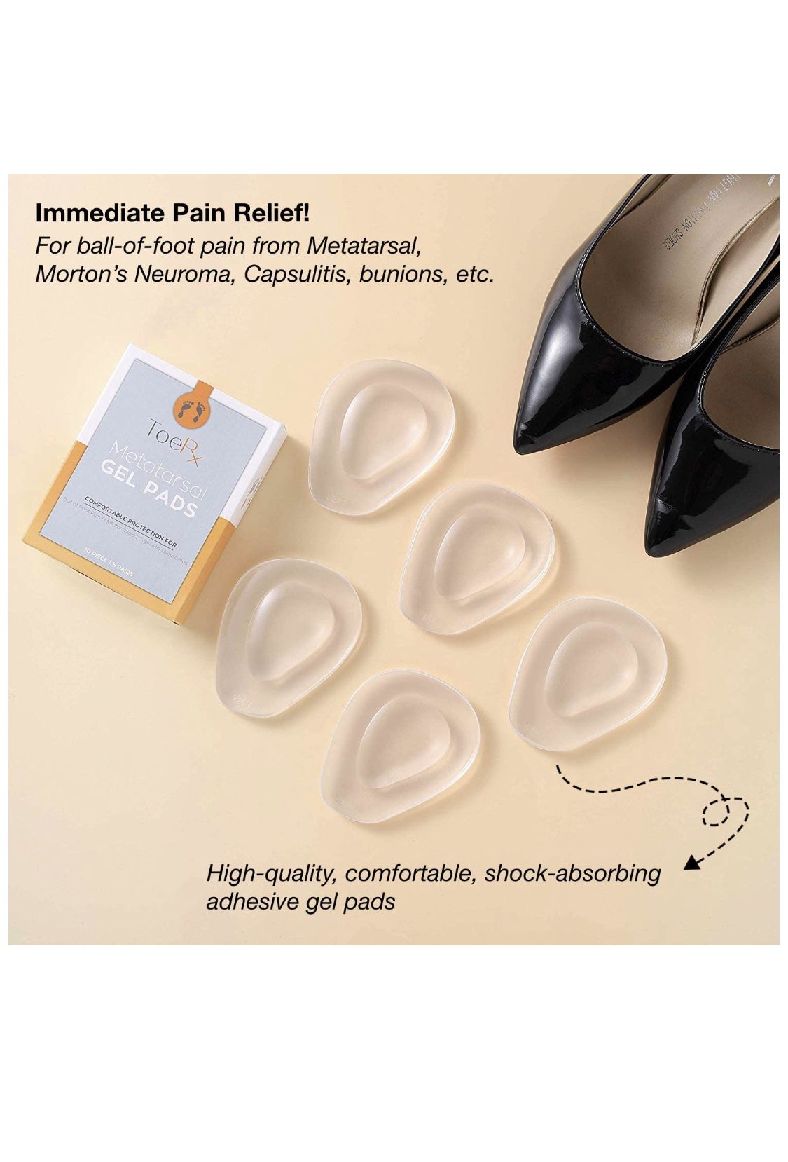 Metatarsal Pads Ball of Foot Cushions for Heels and Shoes - Amazing Pain Relief for Metatarsalgia, Mortons Neuroma, Bunions and Other F