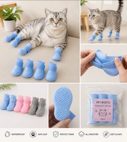 New Cat Rain Boots Size S waterproof Silicone - Pink Blue Grey -$12