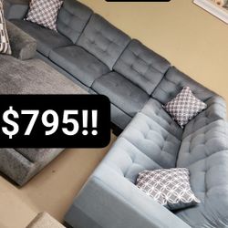 Beautiful Gray Sectional With Pillows 