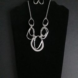 Silver Irregular Hoop Necklace with Earrings