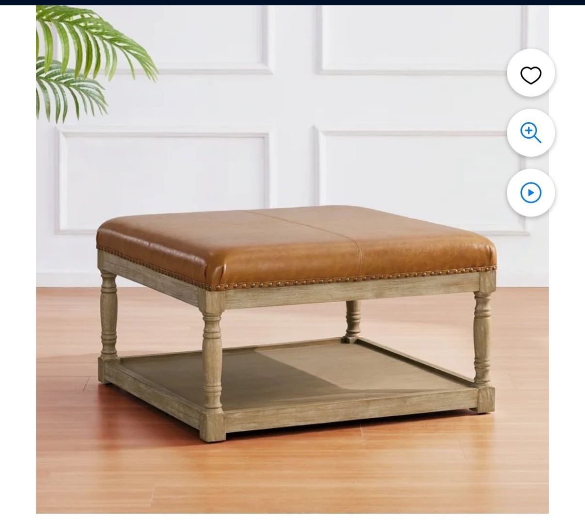 Large Square Ottoman Coffee Table for Living Room, Upholstered