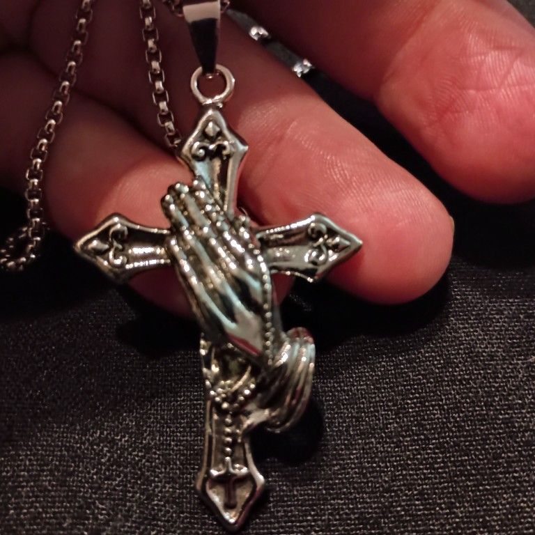 Hand of Prayer Stainless Steel Cross