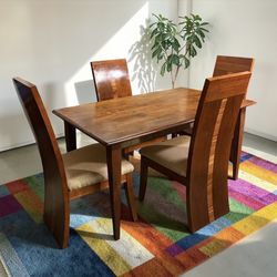 Dining Set for Four — Contemporary Wood Table & Upholstered Chairs