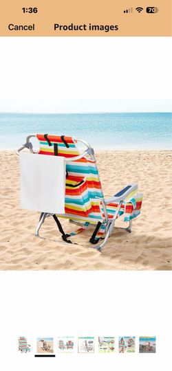 Outvita Backpack Beach Chair, 5 Level Adjustable Positions Beach Chair with Back Storage Bag, Cooler Pouch and Side Bags for Beach Poolside Lawn  48 $