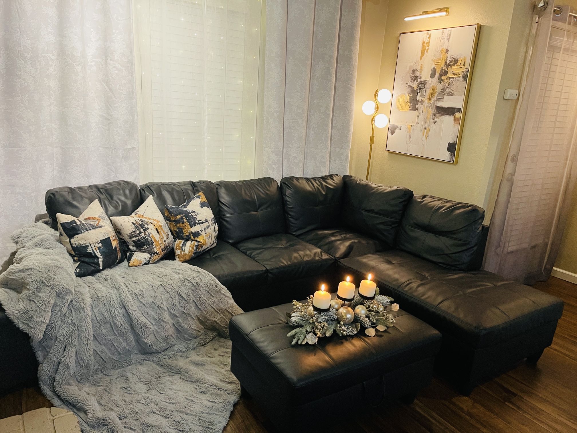 Black Leather Sectional Sofa Set for Living Room Furniture
