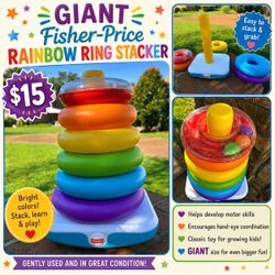 🔹💥Fisher-Price Baby & Toddler Toy Giant Rock-a-Stack, 14+ Inches Tall, Multi-Color Ring Stacker💥🔹