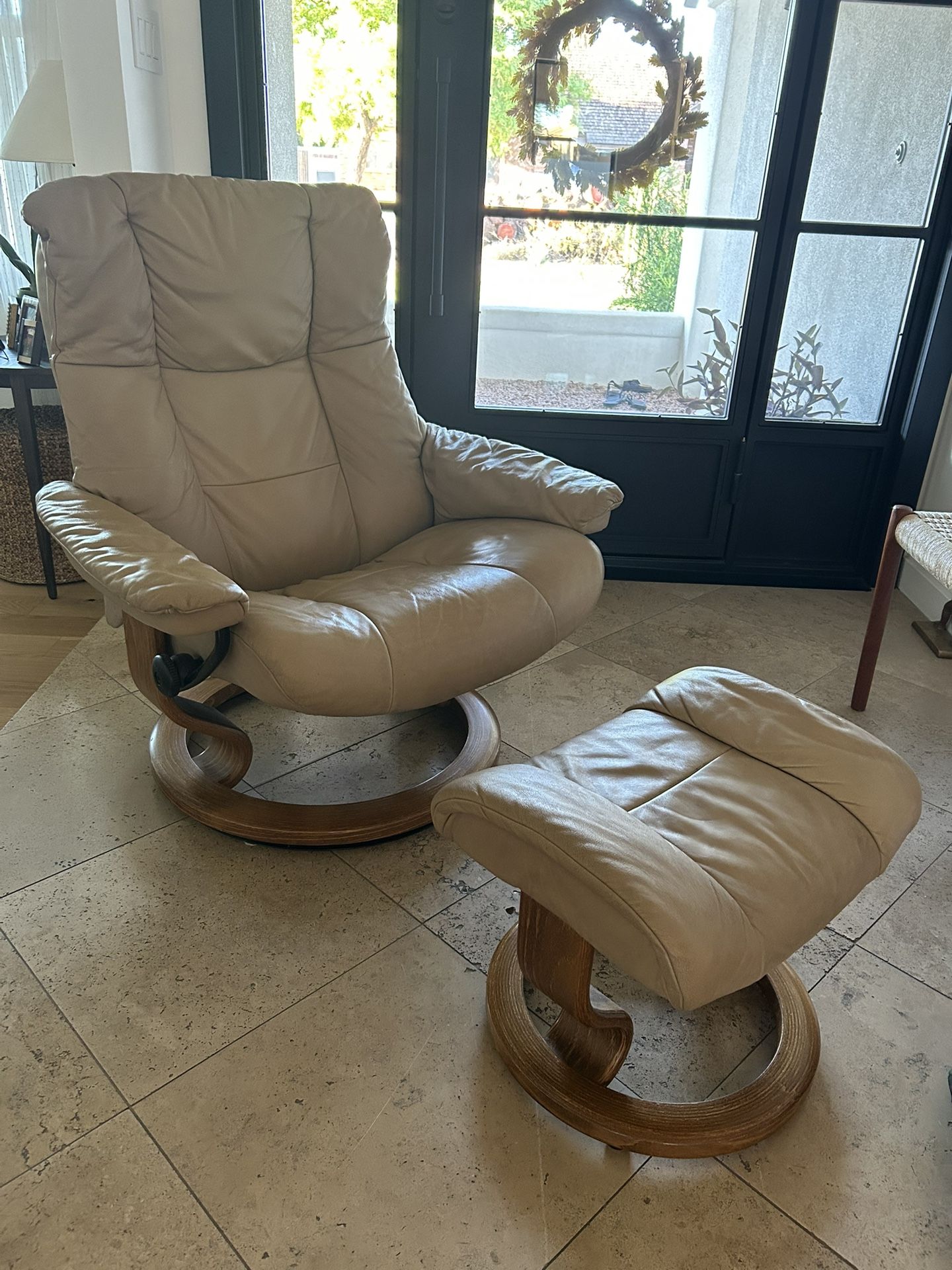 Ekornes Leather Recliner With Foot Stool