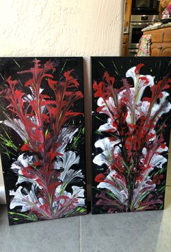 Abstract acrylic flower paintings.