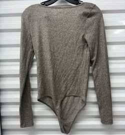 American Eagle Women’s Gray Solid Long Sleeve Scoop Neck Bodysuit Size M