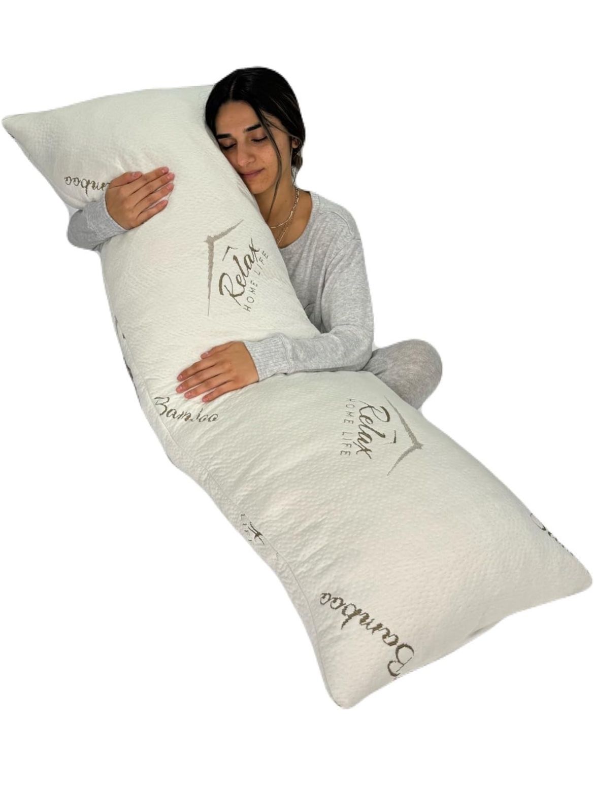 Relax home life Ultra-Luxury Full Size Body Pillow All USA Best Shredded Memory Foam & Cool-Vent Viscose of Bamboo Cover | Long Cuddle Size for Pregna