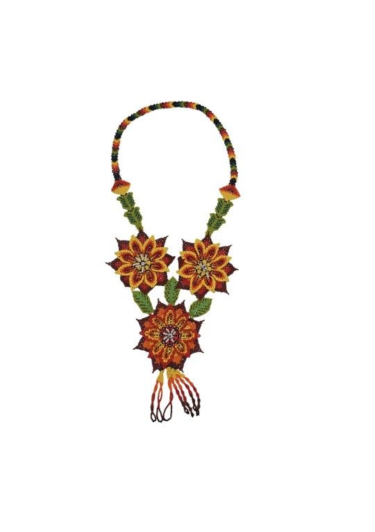 Handmade Huichol Beaded Necklace Sunflower Design Mexican Folk Art Jewelry
