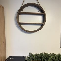 Wooden Round Hanging Wall Shelf 