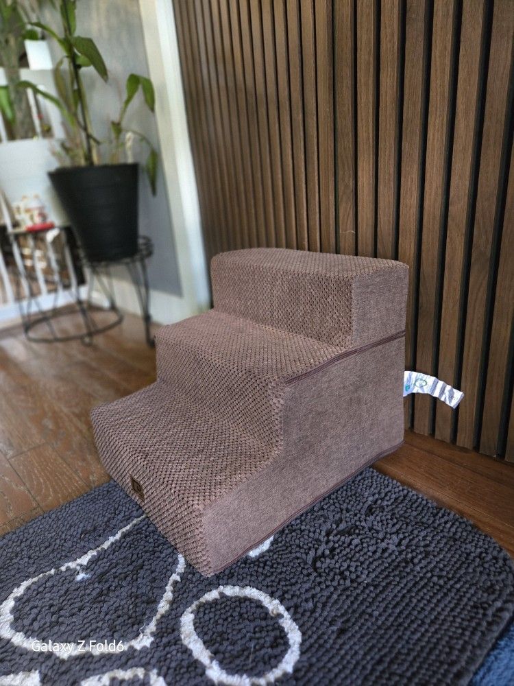 EHEYCIGA Dog Stairs for Small Dogs 13.5" H, 3-Step Dog Steps for Couch Sofa and Chair, Pet Steps for Small Cats, Non-Slip Balanced Pet Ramp Indoor, Br