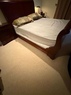 King Sleigh Bed Frame + Matching Dresser with Mirror - Beautiful Set