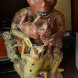 Chinese Hand Carved Stone Monkey With 3 Baby Monkeys Ca. 1900