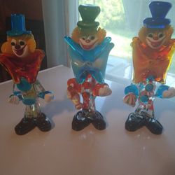 Set Of Three Glass Clowns
