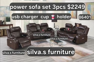 Power sofa set 3pcs recliner with usb charger
