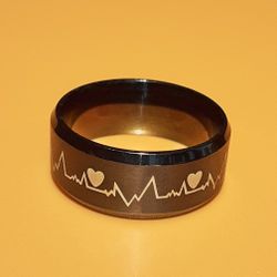 Heartbeat Stainless Steel Hearts Band Ring Size 7
