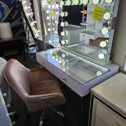 Grand Opening Elis Furniture Vanity 2 Drawers LED Adjustable Colors & Hollywood  Bluethooth Mirror $749 In Special 