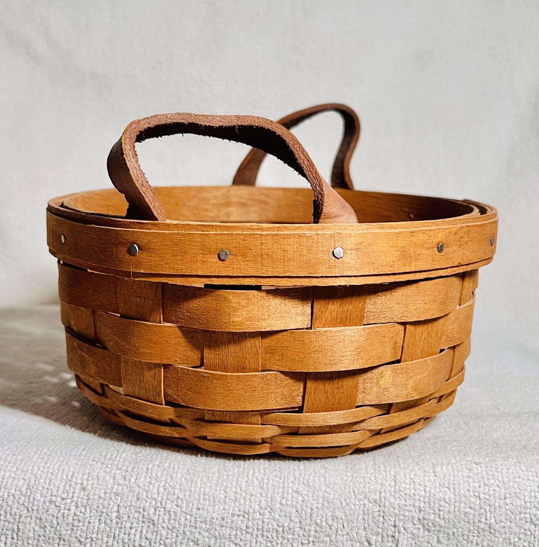 Vintage Longaberger Basket w/ 2 Leather Strap Handles