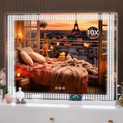 Vanity Mirror with Lights, 32" x 24" LED Makeup Mirror, Lighted Makeup Mirror with Dimmable 3 Modes Vanity Mirror Square White

