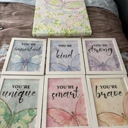 6  8x10 Decorative Frames/ Butterfly Canvas Painting 