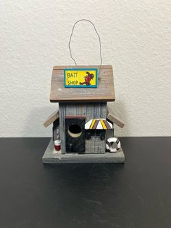 Nautical Sea Ocean Themed Bait Shop Hanging Wood Bird House Folk Art Decoration