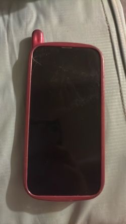 iPhone in Red Case with Scratched Screen
