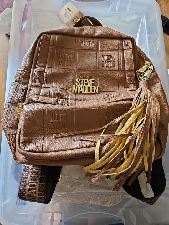 Steve Madden Backpack Purse Caramel with White Accent Gold Hardware Women's Bag