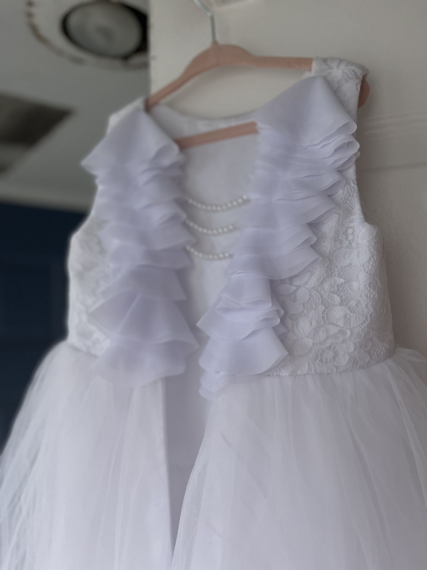 Beautiful Flower Girl Dress White Tulle With Pearls And Silk